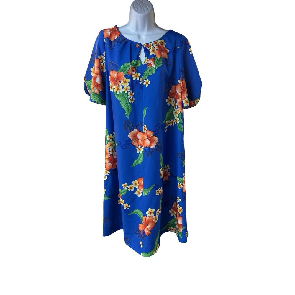 Royal Hawaiian Blue Tropical Floral Muumuu Dress Made In Hawaii Size 12